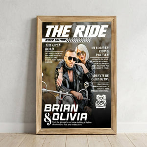 Personalized Motorcycle Magazine Cover Poster - Biker Couple Gift for Anniversary