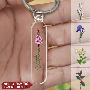 Birthday Flower Birth Floral With Name - Personalized Acrylic Keychain