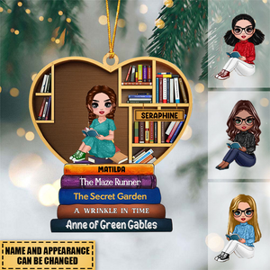 Girl Under Book Christmas Tree - Personalized Custom Shaped Acrylic Ornament