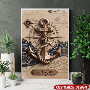 Nautical Anchor Vintage Nautical Map Fragment-Personalized Poster