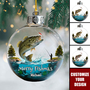 Merry Fishmas - Personalized Fishing Transparent Ornament