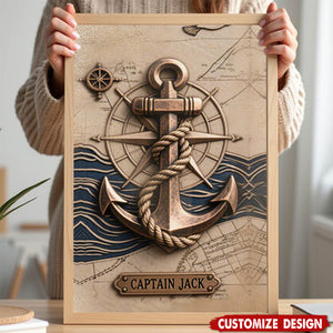 Nautical Anchor Vintage Nautical Map Fragment-Personalized Poster