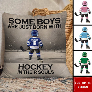 Some Boys Are Just Born With Hockey - Personalized Hockey Kid Pillow - Gift For Hockey Lovers