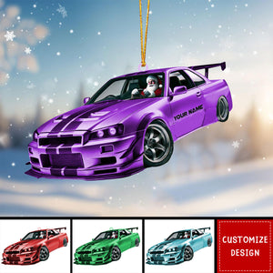Personalized Racing Car Christmas Ornament, Santa Driving Sports Car - 2024 New Release