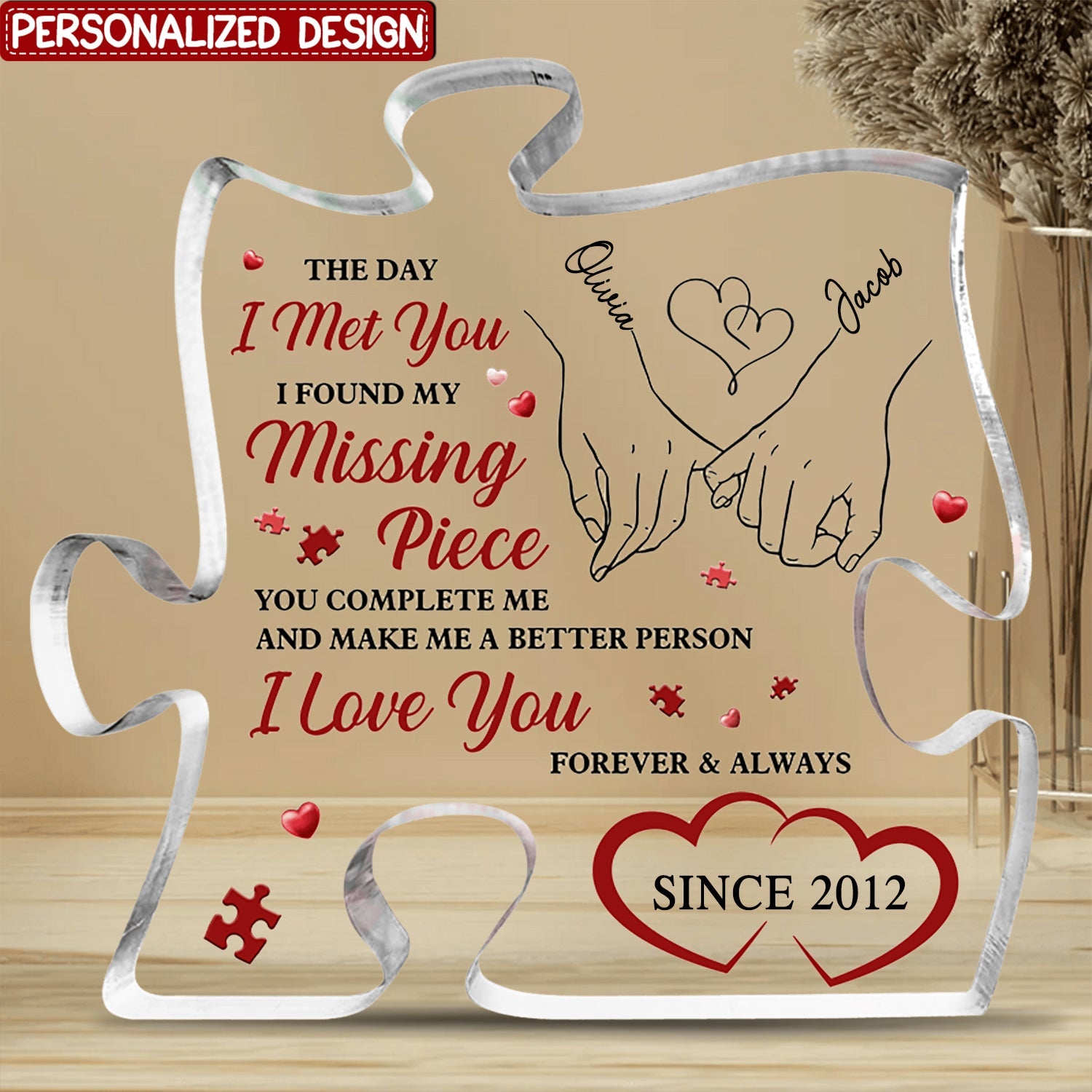 I Found My Missing Piece - Couple Personalized Puzzle Shaped Acrylic Plaque - Gift For Husband Wife, Anniversary
