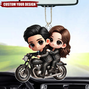 Personalized Cute Cartoon Couple Motorcycle Car Ornament, Anniversary & Gift for him, Gift for her