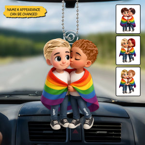 Pride Month LGBT Couple Love Is Love Personalized Acrylic Car Hanger, Gift For Couple