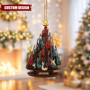 Personalized Electric Guitar 2D Flat Ornament, Guitar Christmas Ornament, Guitar Xmas Decor, Christmas Gift for Music Lovers, Guitar Players