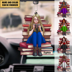 Girl Reading Book - Personalized Acrylic Christmas / Car Ornament