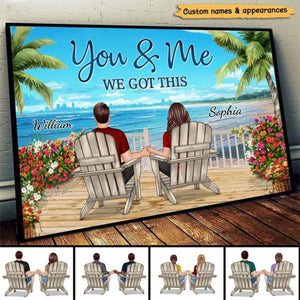 Back View Couple Sitting Beach Landscape You & Me We Got This Personalized Horizontal Poster