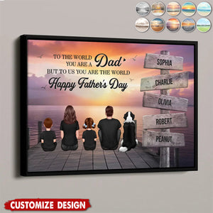 Personalized Back‑View Family Poster – Custom Family & Angel Wings, Sunset Dock Scene