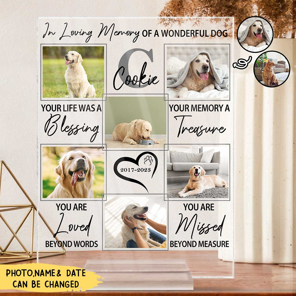Custom Photo In Loving Memory Of A Wonderful Dog - Pet Memorial Gift, Sympathy Gift - Personalized Vertical Rectangle Acrylic Plaque