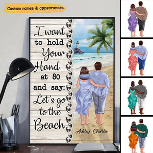 Back View Couple Walking On The Beach I Want To Hold Your Hand Personalized Vertical Poster