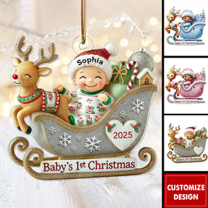 Baby First Christmas Newborn On Sleigh Keepsake Personalized Acrylic Ornament