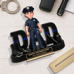 Proud American Police Officer Dad - Personalized Wooden Plaque - Father's Day Gift For Dad
