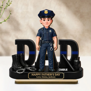 Proud American Police Officer Dad - Personalized Wooden Plaque - Father's Day Gift For Dad