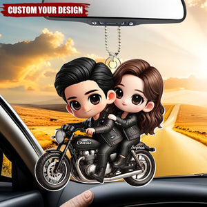 Personalized Cute Cartoon Couple Motorcycle Car Ornament, Anniversary & Gift for him, Gift for her