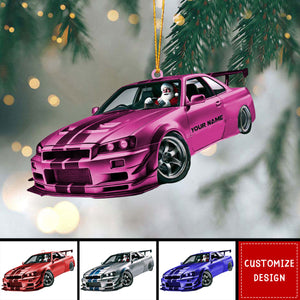 Personalized Racing Car Christmas Ornament, Santa Driving Sports Car - 2024 New Release