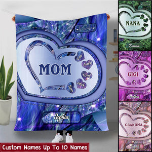 Sparkling Grandma- Mom With Sweet Heart Kids, Multi Colors Personalized Blanket