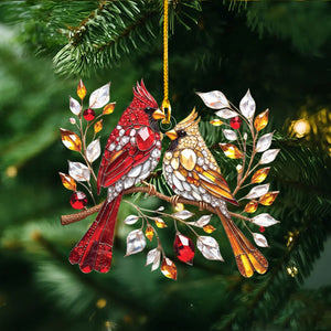 Colorful Cardinal Couple Memorial Ornament--Christmas Gift