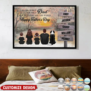 Personalized Back‑View Family Poster – Custom Family & Angel Wings, Sunset Dock Scene