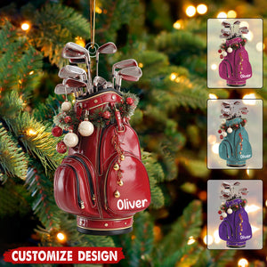 Personalized Golf Bag Christmas Ornament: Custom Name And Color