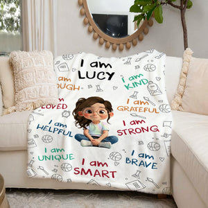 I Am Enough, Loved, Helpful, Unique, Smart - Personalized Blanket - Gifts for Kids