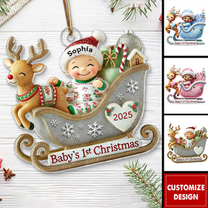 Baby First Christmas Newborn On Sleigh Keepsake Personalized Acrylic Ornament