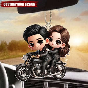Personalized Cute Cartoon Couple Motorcycle Car Ornament, Anniversary & Gift for him, Gift for her