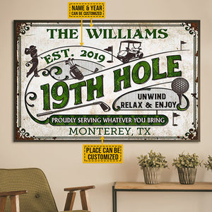 Personalized Golf 19th Hole Proudly Customized Poster-Great Gift idea For your Beloved ones