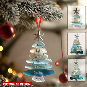 Family Name Sea Glass Christmas Tree - Personalized Family Ornament