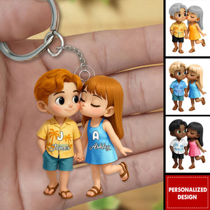 Cute Cartoon Couple Summer Vibe-Personalized Acrylic Keychain-Gift for him Or her