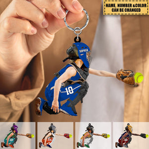 Personalized Baseball/Softball Apperance And Name Acrylic Keychain - Gift for Baseball/Softball Lovers