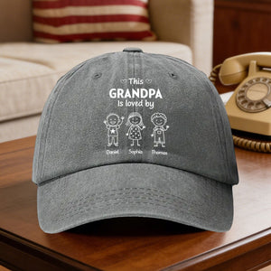This Grandpa Is Loved By - Personalized Custom Vintage Washed Denim Cap