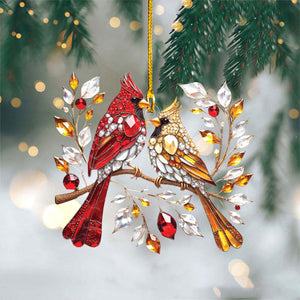 Colorful Cardinal Couple Memorial Ornament--Christmas Gift