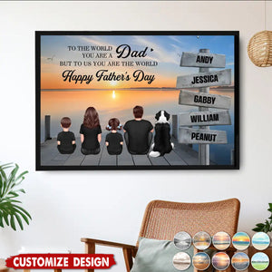 Personalized Back‑View Family Poster – Custom Family & Angel Wings, Sunset Dock Scene