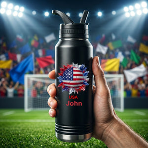 Personalized Soccer Water Bottle - Country Flags Gift For Soccer Lovers