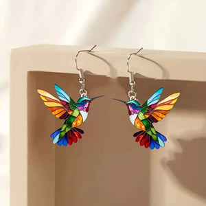 Colorful Hummingbird Necklace & Earrings - Gift Bird Lovers