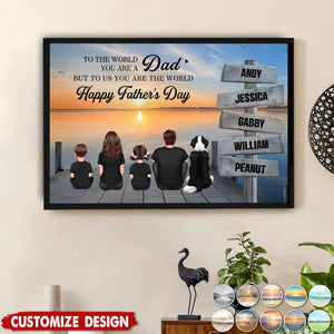 Personalized Back‑View Family Poster – Custom Family & Angel Wings, Sunset Dock Scene