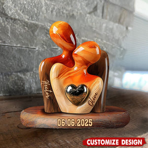 Elegant Couple Statue with Heart Inlay - Personalized Couple Acrylic Plaque