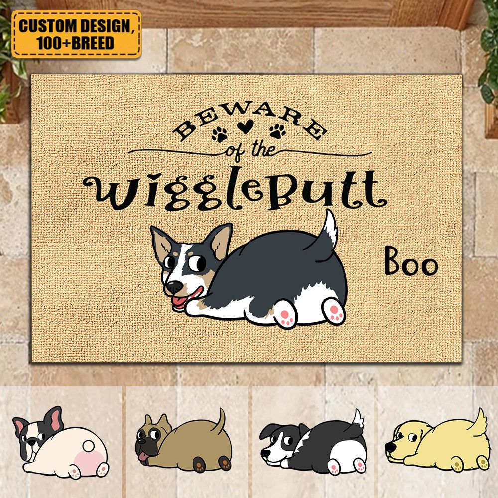Dog Custom Doormat Beware Of The Wiggle Butts Personalized Gift