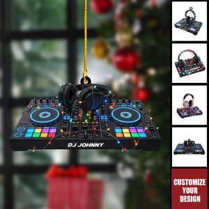 DJ Mixer with Headphones Ornament, Custom Name Music Console Christmas Decor, Gift For DJs, Music Producers