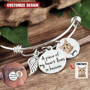 A Piece Of My Heart Lives In Heaven - Personalized Memorial Photo Bracelet