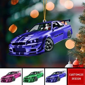 Personalized Racing Car Christmas Ornament, Santa Driving Sports Car - 2024 New Release