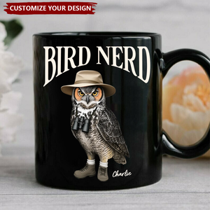 Bird Nerd Funny Bird Watcher Personalized Black Mug, Bird Twitcher Gift for Bird Lover