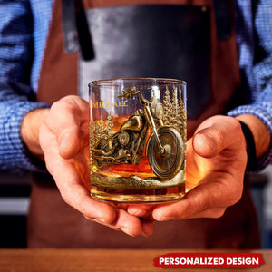 Never Underestimate An Old Man With His Motorcycle - Personalized Biker Whiskey Glass