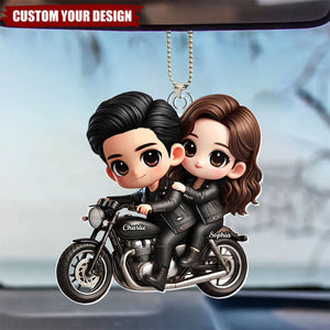 Personalized Cute Cartoon Couple Motorcycle Car Ornament, Anniversary & Gift for him, Gift for her
