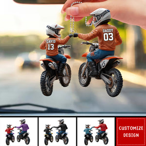 Dirt Bike Dad And Kid - Personalized Dirt Bike Car Ornament