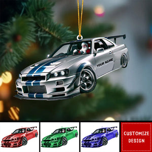 Personalized Racing Car Christmas Ornament, Santa Driving Sports Car - 2024 New Release