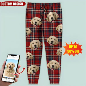 Custom Photo With Christmas Pattern Dog Men and Women's Sweatpants